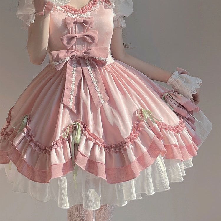 [急速出荷]ロリータ ピンクが可愛いロリータ花嫁優しいお洋服ロリータプリンセススカート 二次元(最安値保証)