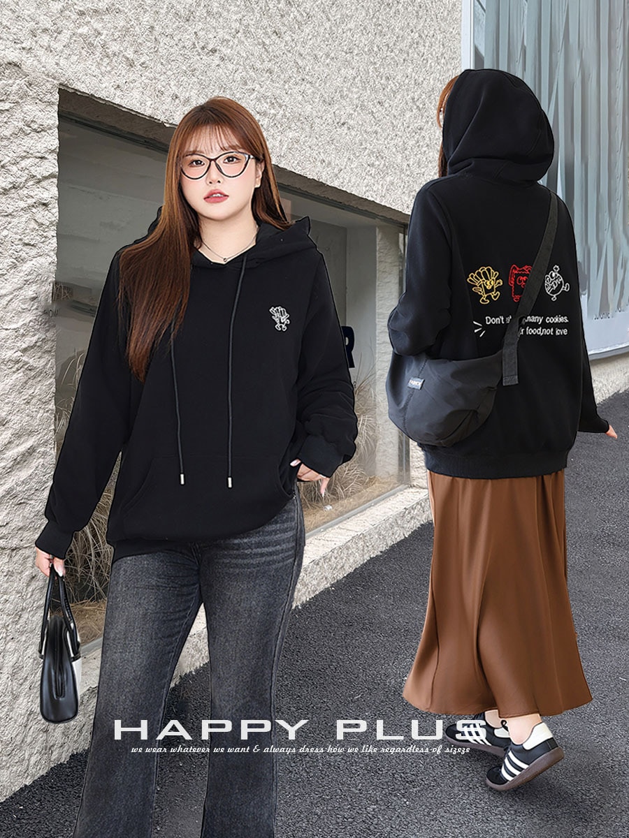 【Lovely Plus】 秋冬 無地 韓国 パーカー レディース ぽっちゃり ゆったり 大きいサイズ 体型カバー 暖かい 気質 通勤 トップス