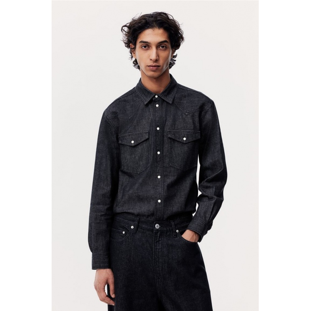 H&M レギュラーフィットデニムシャツダークグレー