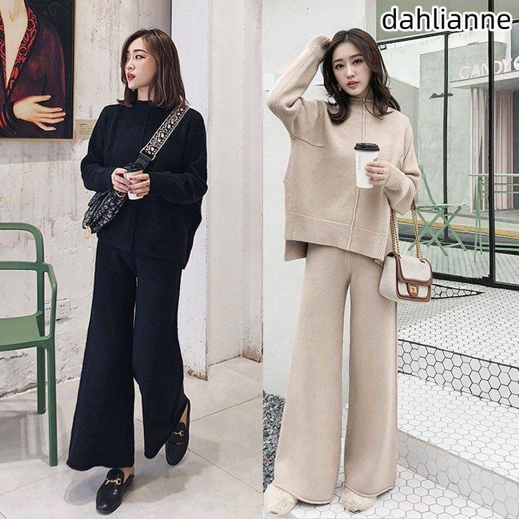 【2025秋冬人気】即納ニットセットアップ レディース 40代 ゆったり ニットトップス ニット ワイドパンツ セットアップ 秋冬 無地セーター カジュアル 韓国 オシャレ