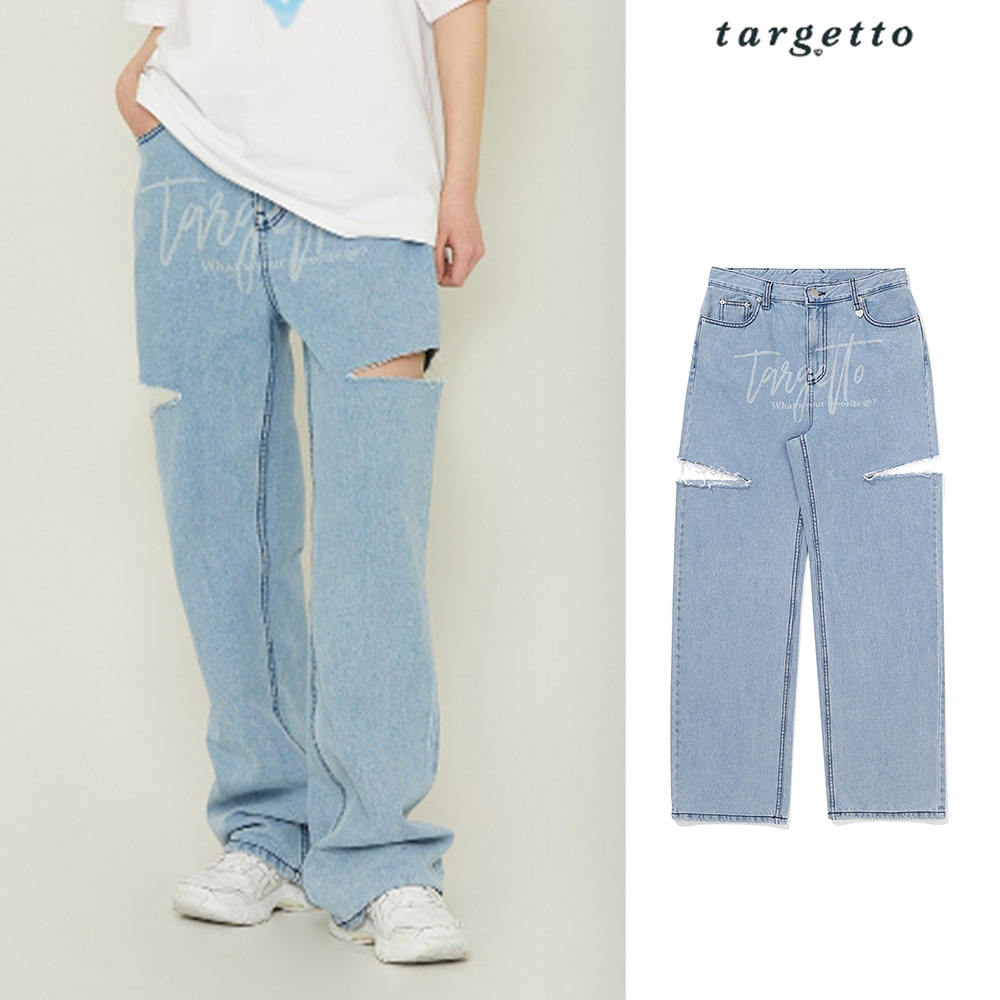 [TARGETTO] SIDE SLIT DENIM PANTS