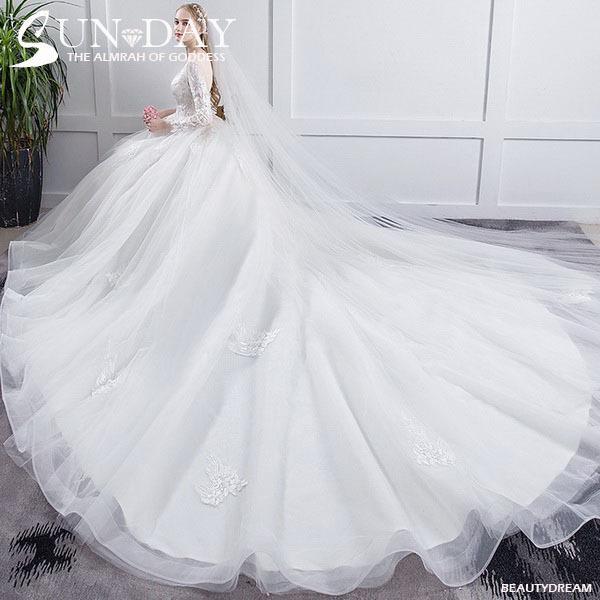 【即納】ウェディングドレス ウェディングドレス白 パーティードレス 可愛いレース 長袖花嫁ロングドレス 結婚式 トレーンライン 二次会 エレガント お呼ばれ