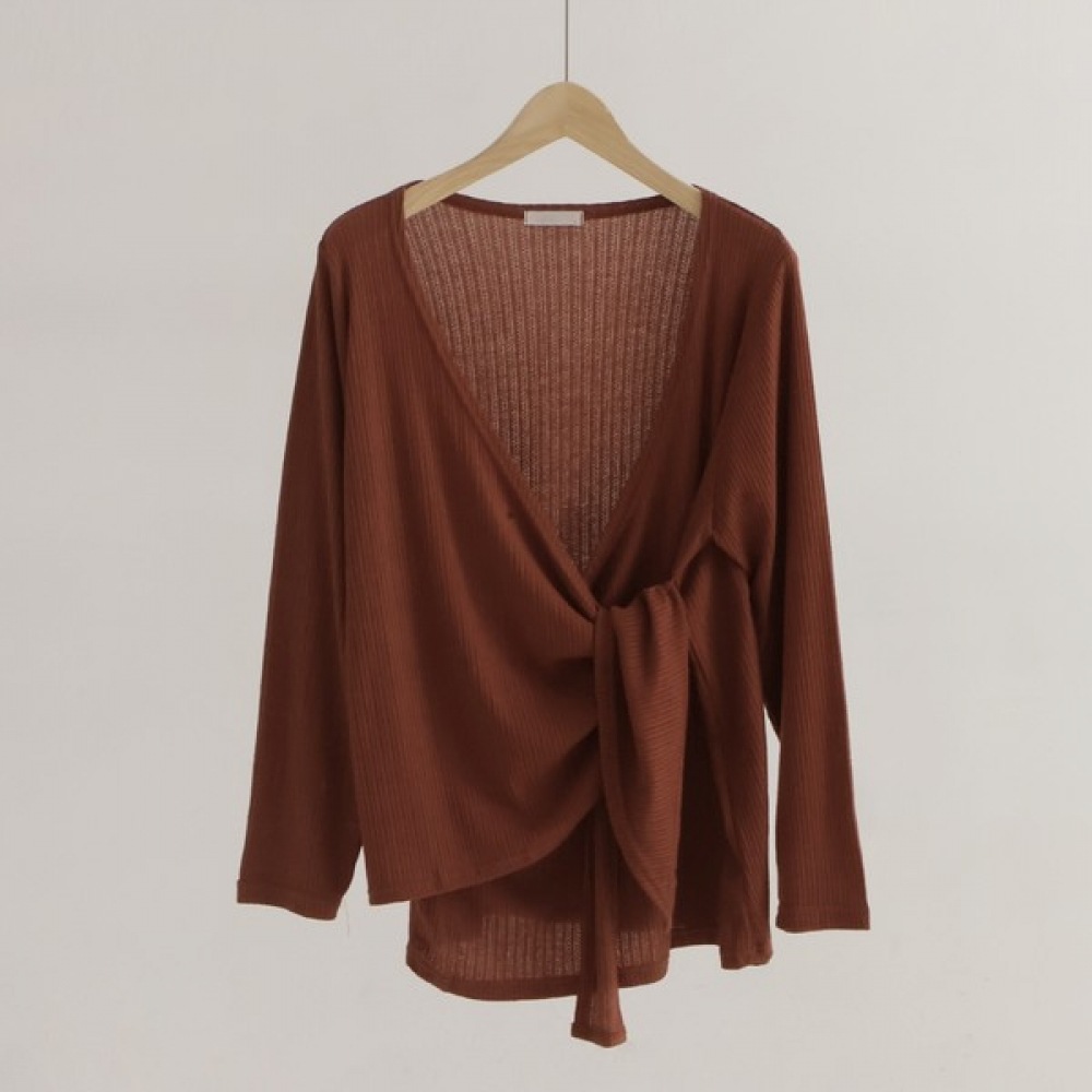 [Elysia] Kjo リブ付きクロスラップ V Tシャツ