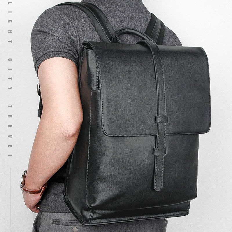 メンズビジネス本革バックパック大容量旅行14インチコンピュータバックパックメンズ防水スクールバッグ