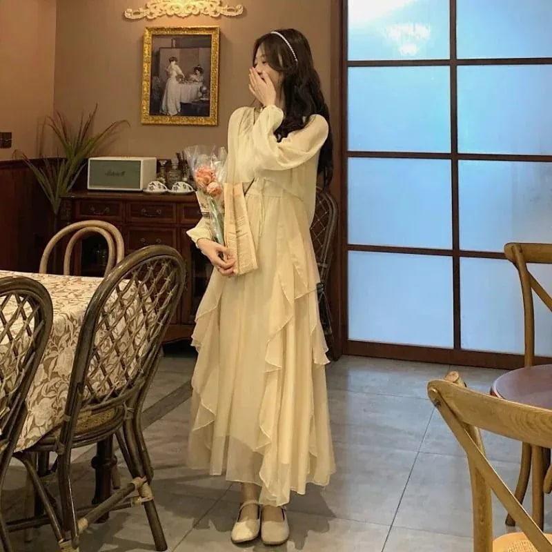 シャツワン ニットワンピース ロングワンピース パーティードレス 秋冬 ワンピース ドレス 2点セットワンピース キャミソールワンピース+カーディガンコート レディー セット ロングスカー