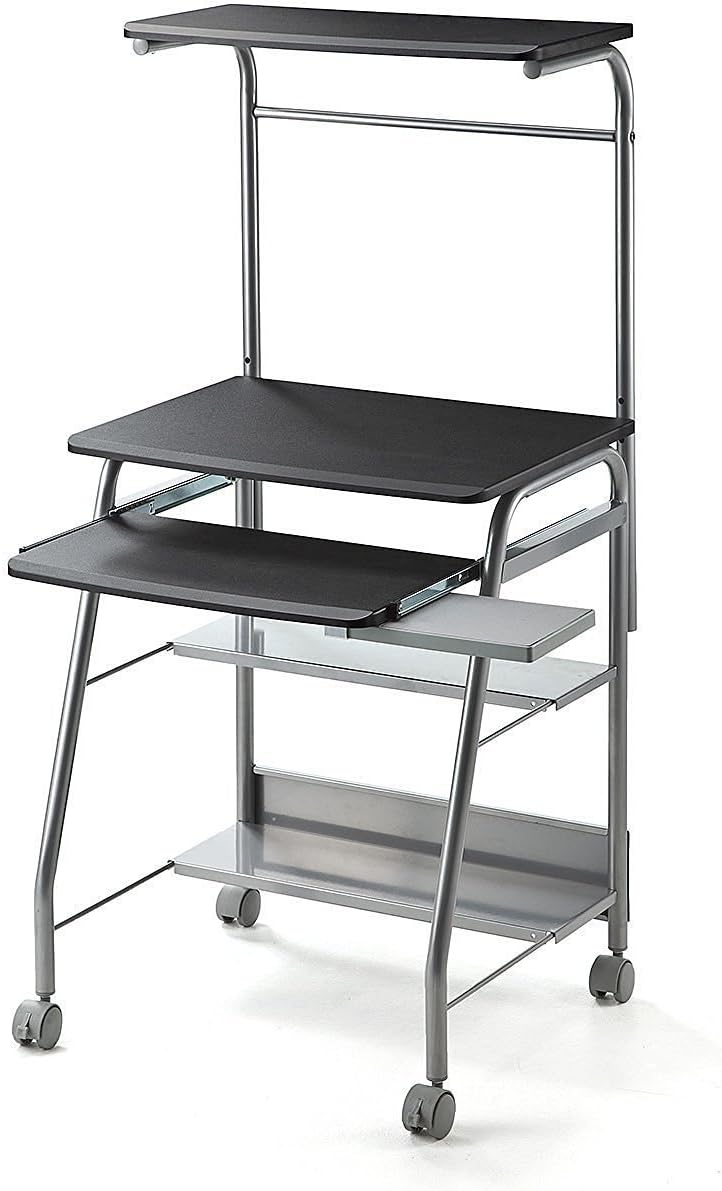 サンワダイレクト パソコンデスク 60cm幅 省スペース プリンター台 キーボードスライダー マウステーブル キャスター付き 在宅勤務 ブラック 100-DESK016BKN