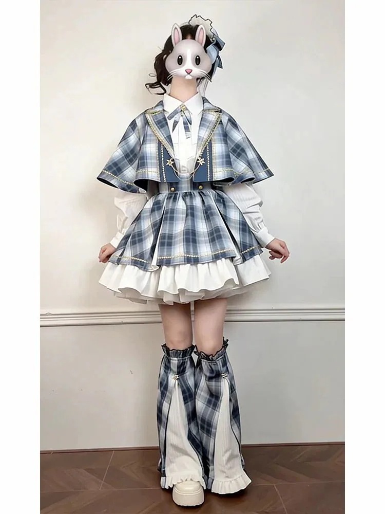 【3日出荷】アイドルステージ衣装 ケープ付きチェックスカート 3点セット コスプレロリータ