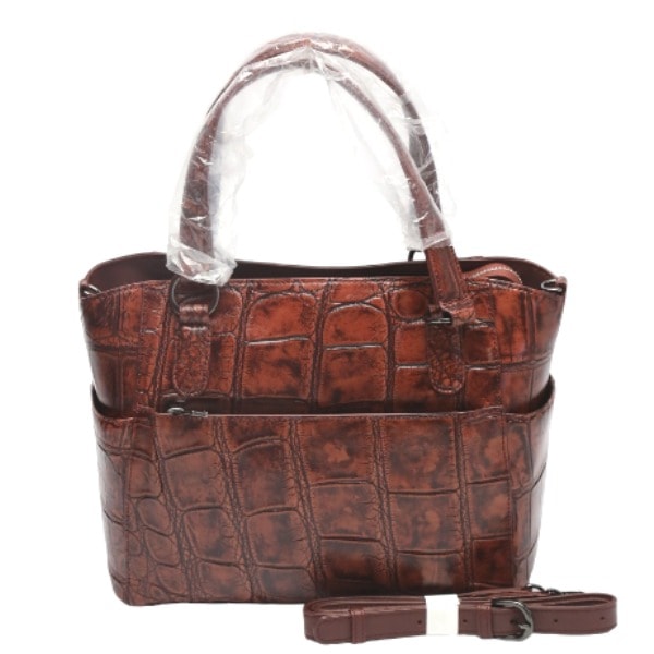 クロコダイルLB-3057 2WAY ショルダーストラップ付 天ファスナー ブラウン