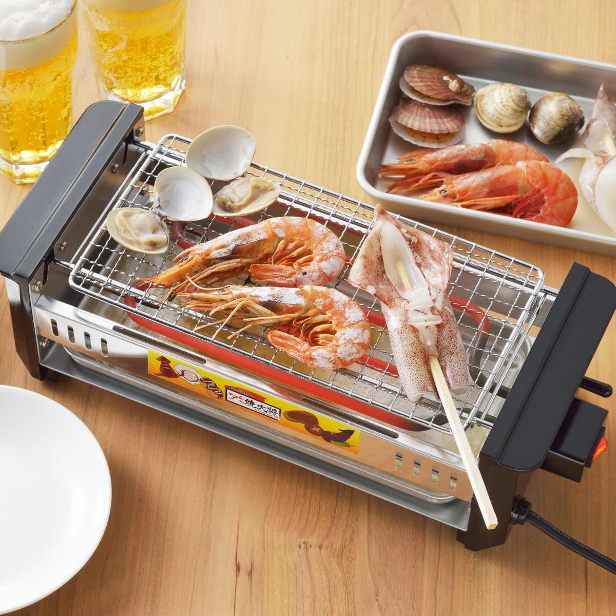 網焼き アミ焼大将 ワイド たこ焼きプレート付き 電気ロースター 電気網焼き 網焼き機 卓上 焼物調理 あみ焼き たこ焼きプレート たこ焼き器 家飲み 家呑み 炉端焼き 調理器具 ひとり焼肉