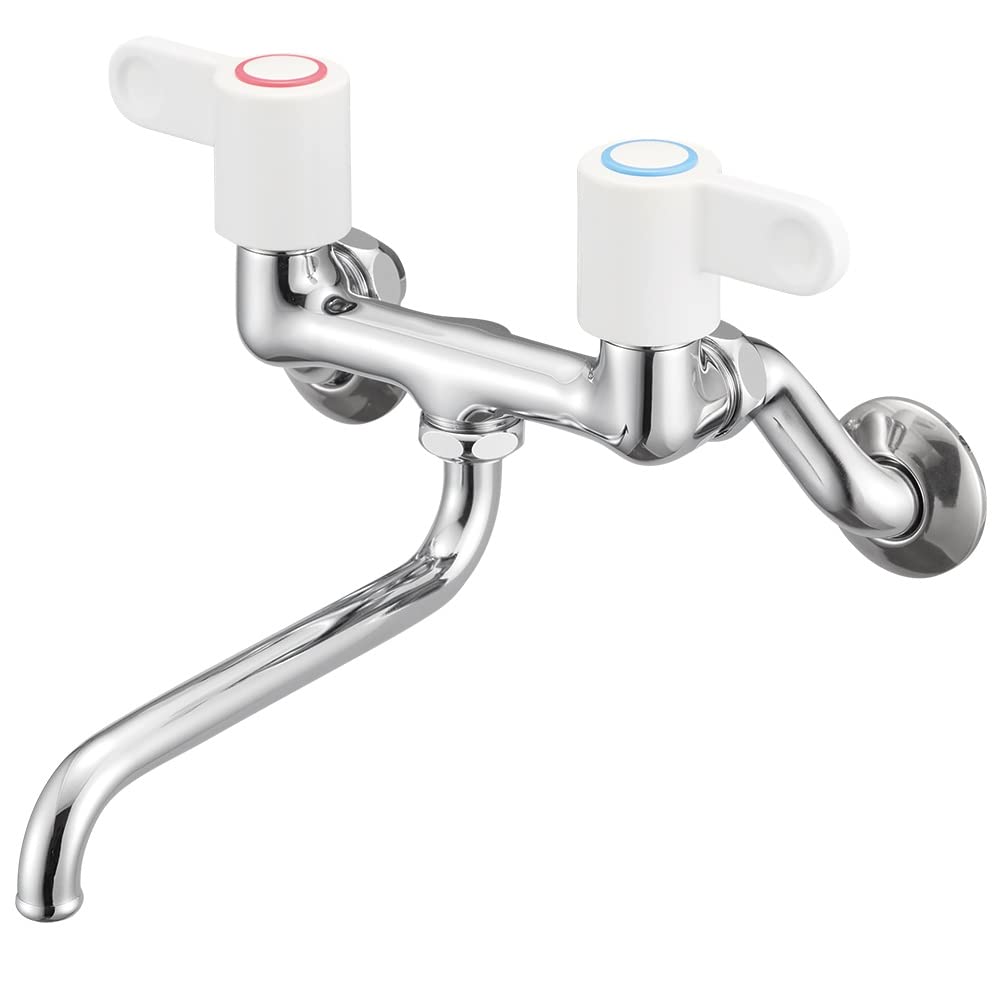 SANEI ツーバルブ混合栓 レバー二条ネジ仕様 90開閉で吐水・止水 パイプ170ｍｍ K11-1-W