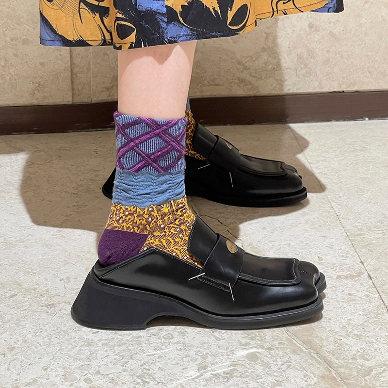 ローファー 靴 シューズ レディース スリッポン チャンキーヒール 厚底 スクエアトゥ 通勤 通学 ビジネス パンプス