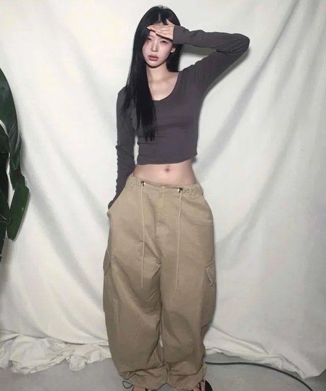 [3Colors] メガ ワイド ストリング コットン ポケット ロングパンツ