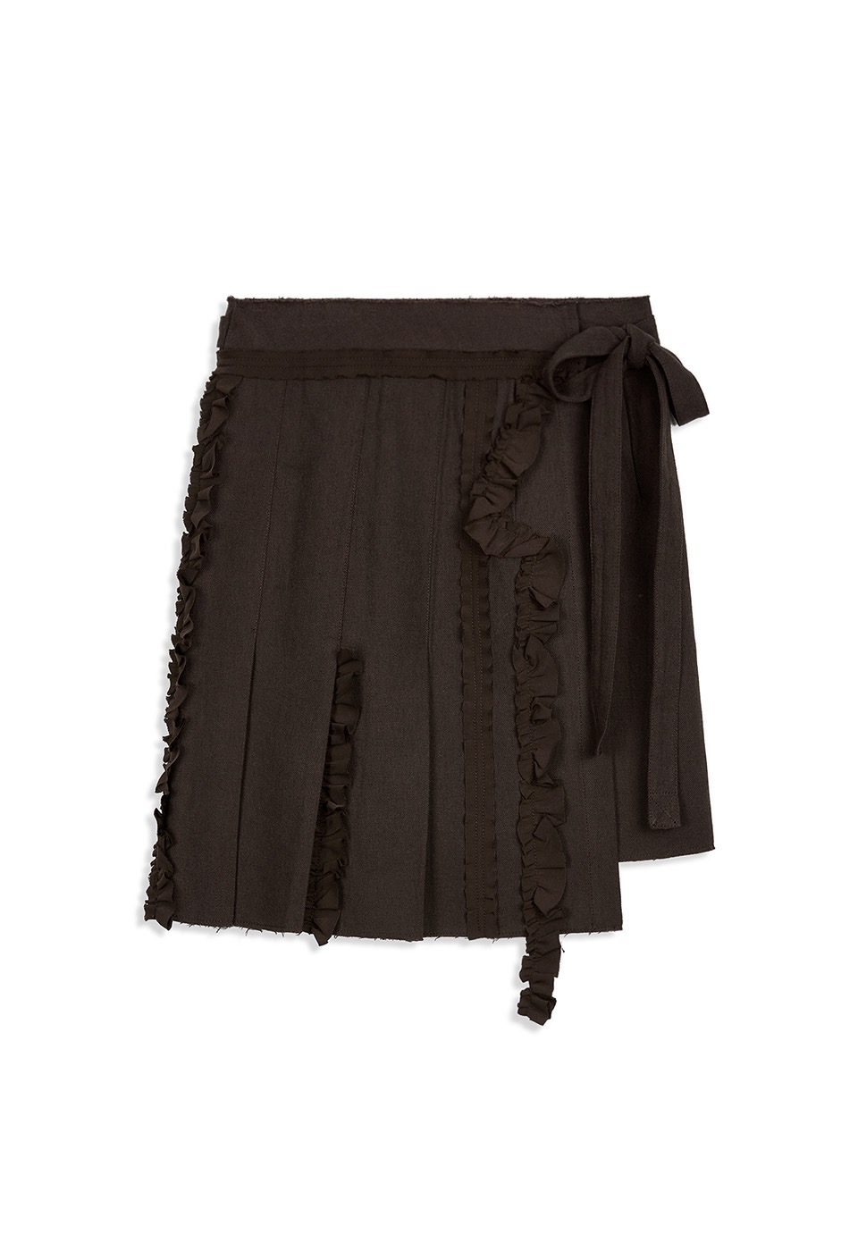 【OPEN Yy】 26SS PLEATED LINEN WRAP SKIRT : BURGUNDY