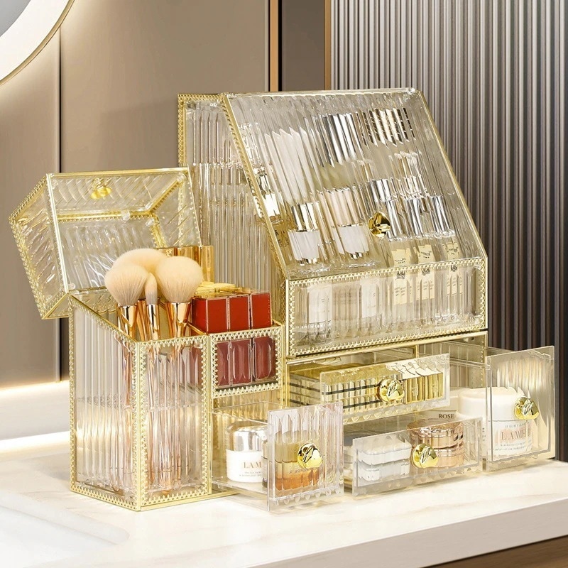軽量贅沢化粧品収納ケース透明アクリル感防塵デスクスキンケア口紅置物棚3341