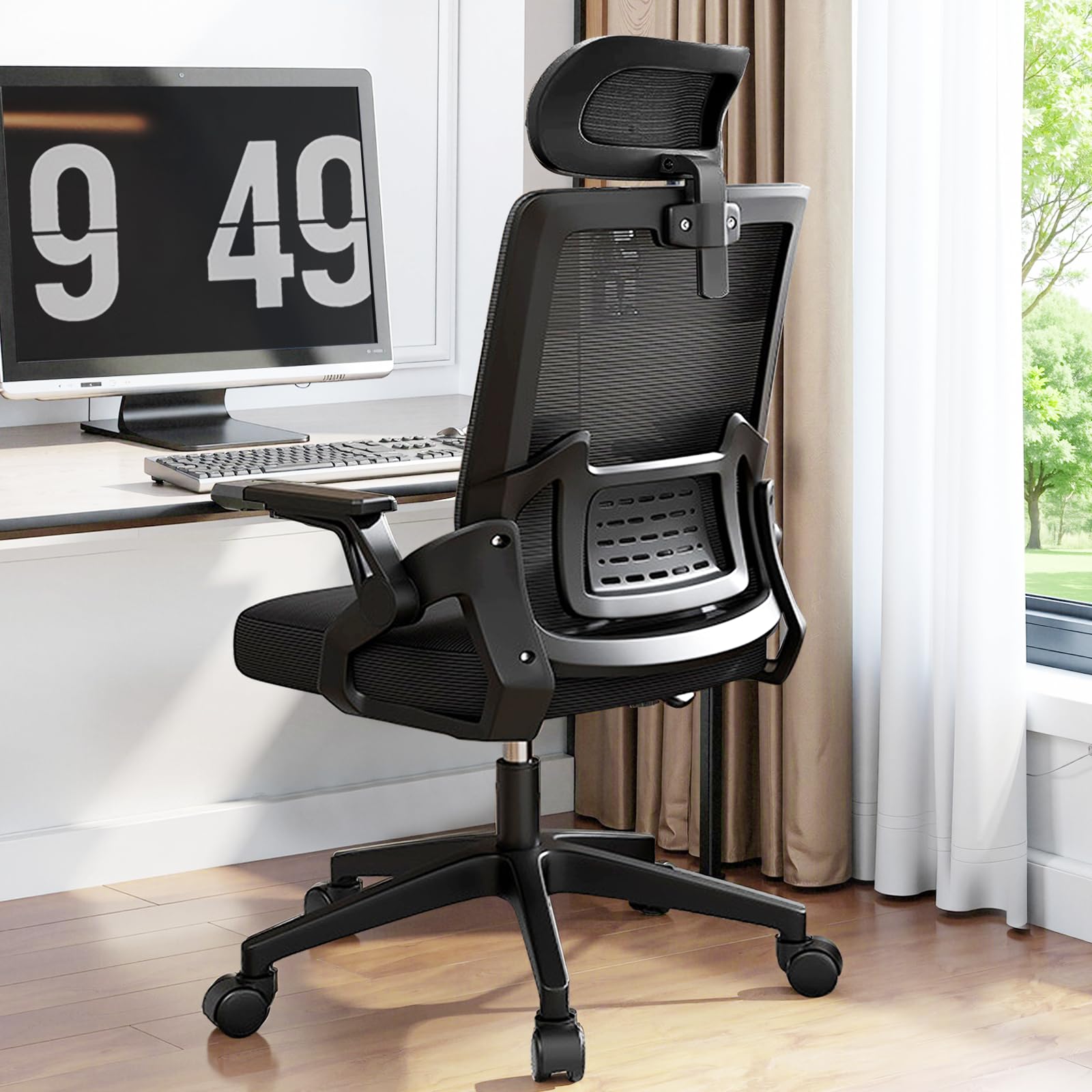 UKILIFE オフィスチェア デスクチェア 疲れない テレワークチェア ロッキング機能 人間工学 椅子 腰サポート 跳ね上げ式アームレスト 3Dヘッドレスト 高反発クッション PCチェア 通気性メッ 6,763円