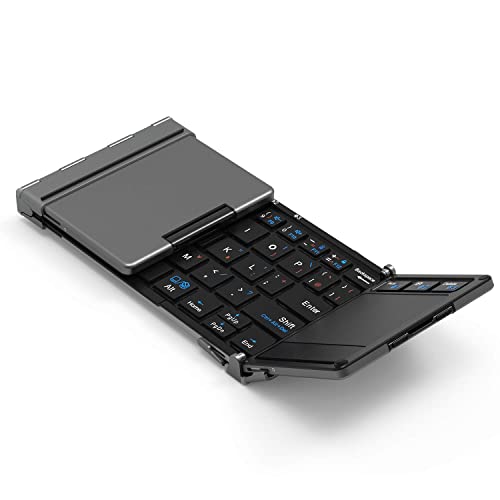 iClever Bluetooth ワイヤレス キーボード 折り畳み モバイルキーボード タッチパッド付き マルチペアリング USB ipad ミニキーボード コンパクト アルミ製 Windows/A