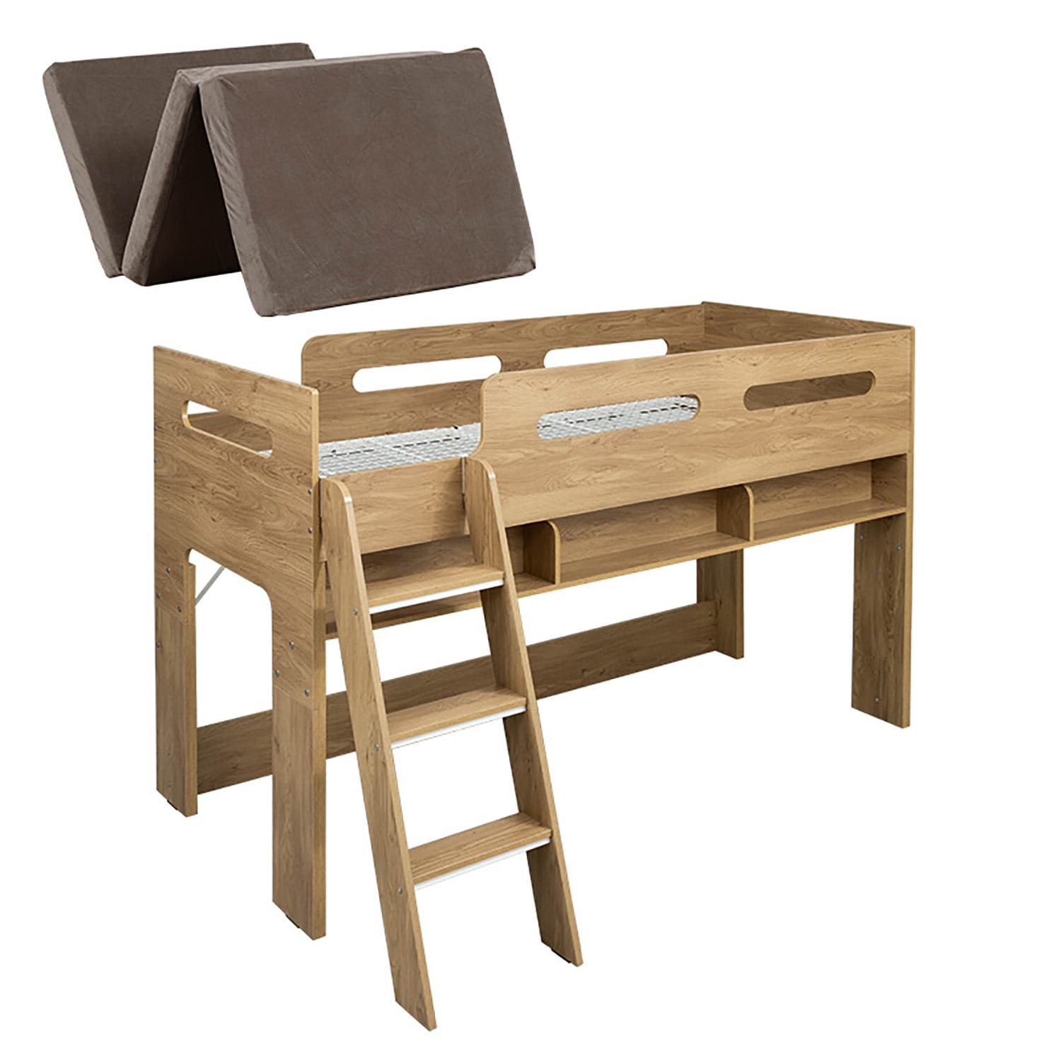 ロフトベッド ミドルベッド マットレスセット シングル シングルベッド 収納 ベッド下収納 木製 子供部屋 高反発 マットレス 3つ折り ウレタン