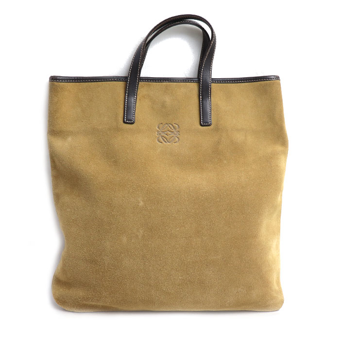 LOEWE ロエベ アナグラム スエード トートバッグ ベージュ ブラウン レディース 中古