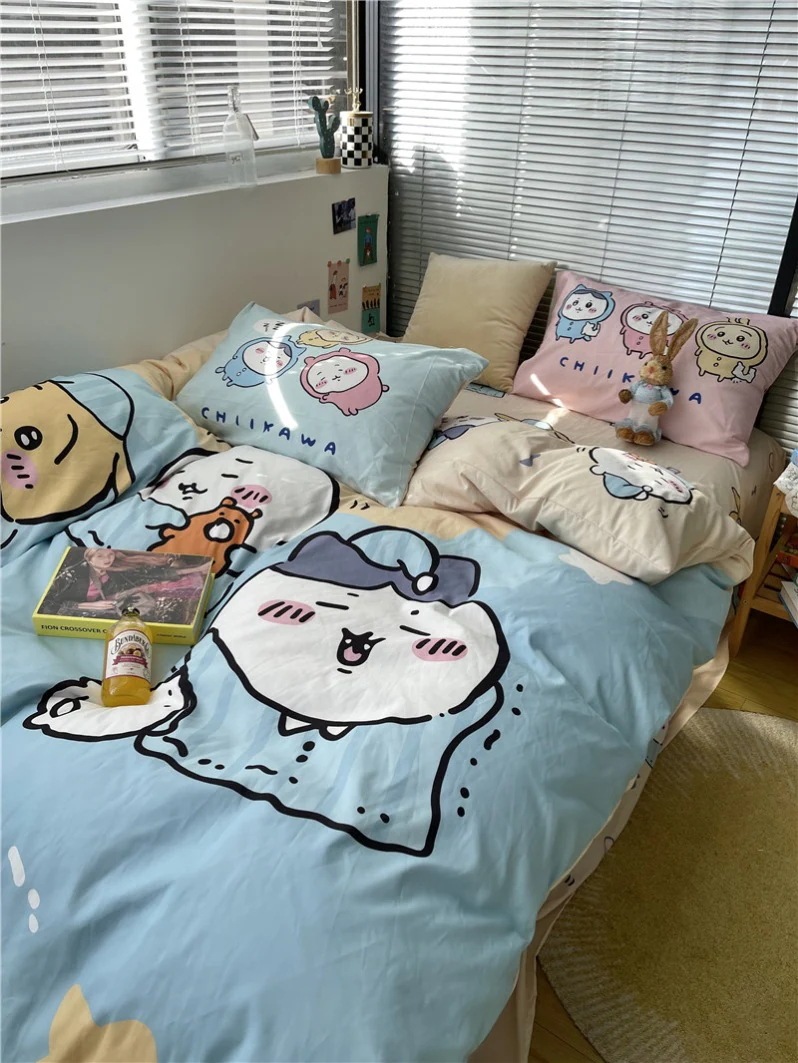 ちいかわ4点セット ちいかわ 敷き布団カバー ボックスシーツ 枕カバー 寝具カバー ベッド用品 チェック柄 おしゃれ 布団カバー 掛け布団カバー ベットカバー 肌に優しい11