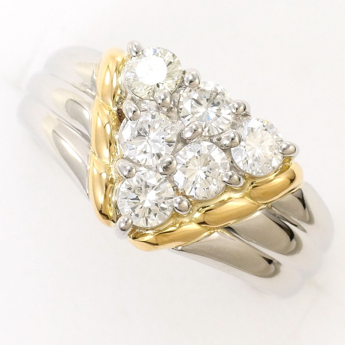 セイコージュエリー PT900 プラチナ K18 18金 YG イエローゴールド リング・指輪 7.5号 ダイヤモンド 0.50ct 総重量約6.2g 中古