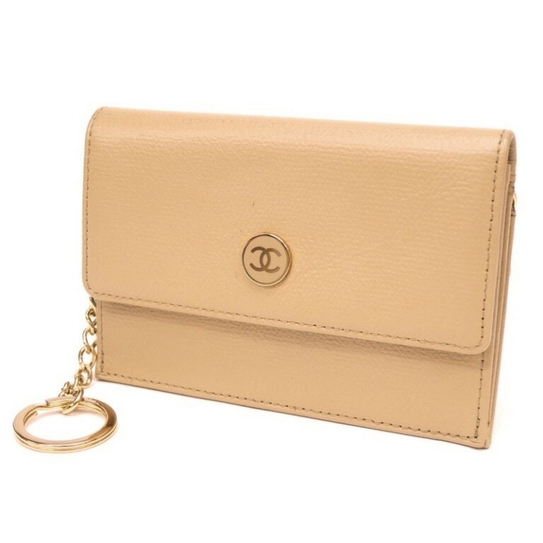 CHANEL ｷｰﾘﾝｸﾞ付き財布 ｶｰﾄﾞｹｰｽ ｺｺﾏｰｸ ﾍﾞｰｼﾞｭ ﾚｻﾞｰ 【中古】(62788)