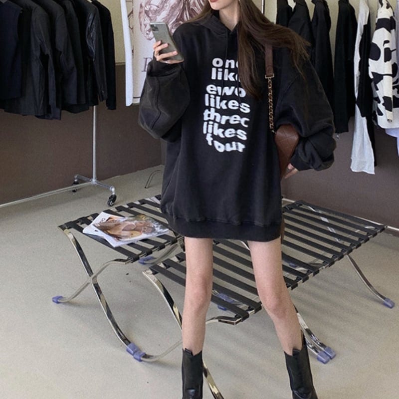 レディース トップス パーカー トレーナー フード付き 黒 ブラック 秋冬 秋 93