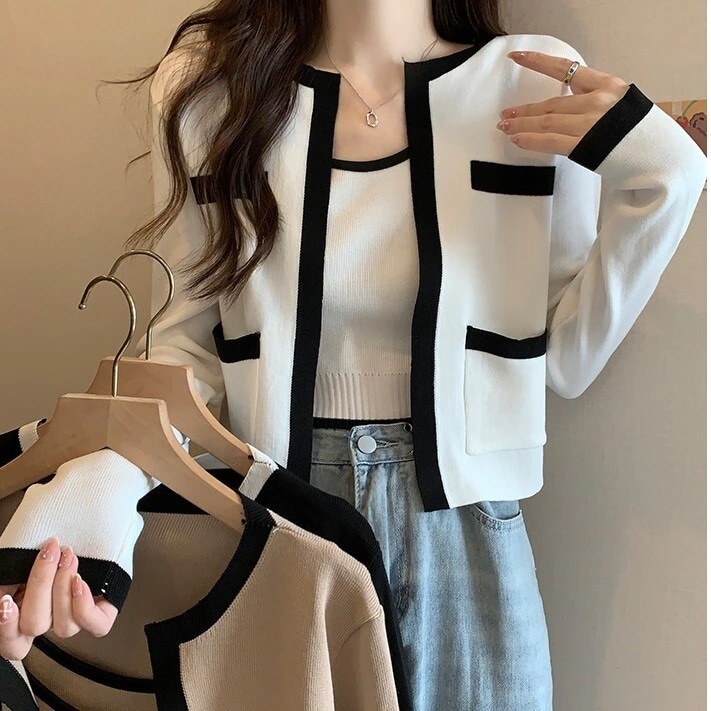 大きいサイズ 2点セット カーディガン タンクトップ ニットカーディガン ニットタンクトップ ツーピース ラウンドネック スリムフィット レギュラー丈 長袖 袖なし 通勤 秋 トップス L XL 5,502円