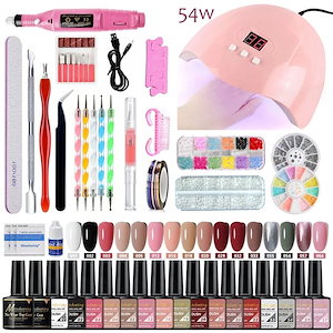 10pscグループ・バイ初心者用ジェルネイルキット 54W LEDライト セルフジェルネイルが全て揃うジェルネイル ジェルネイルキット スターターセット