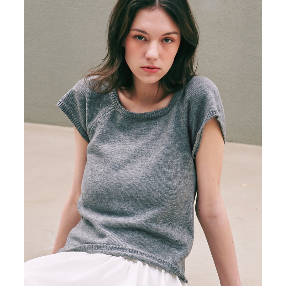 RONRON スクエアラウンドネックショートニット グレー 7,770円