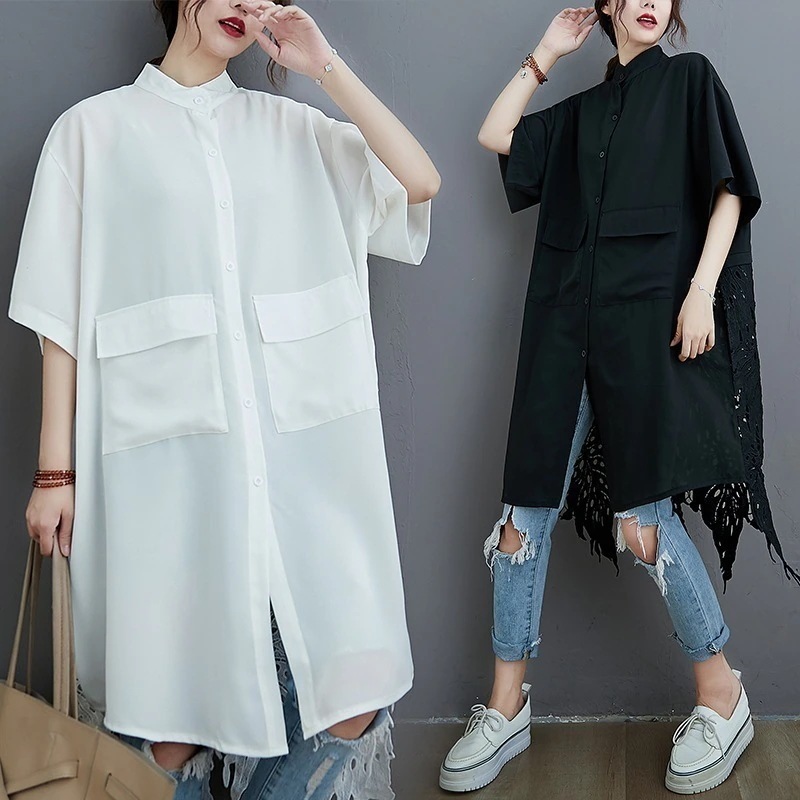 「ファットガール」 婦人服服カットソーシャツスカートミドル丈ワンピース 日焼け止め ブラウス メガ割