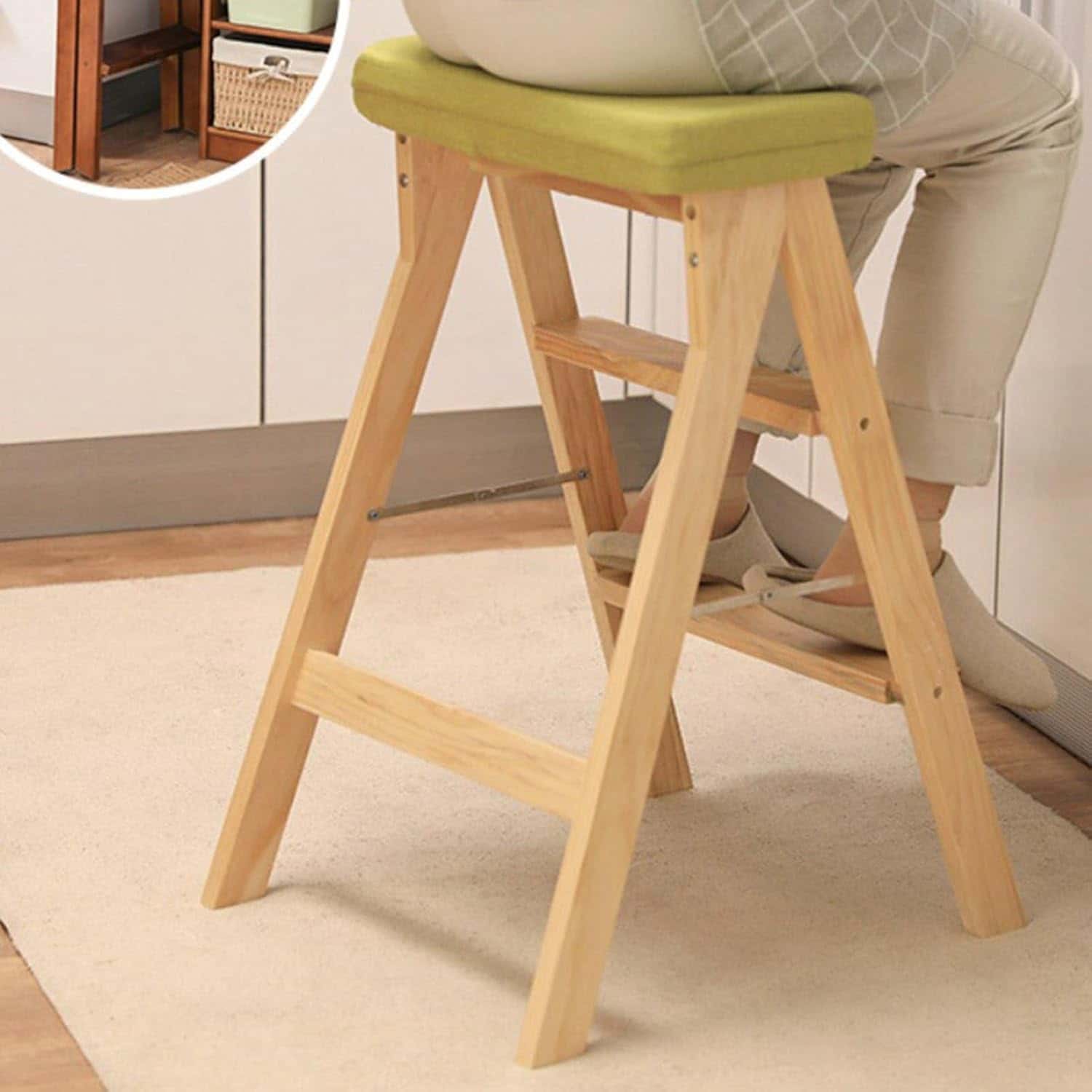 カウンターチェア 踏み台 木製 折りたたみ椅子 階段 60cm 高さ調整可能 室内 外用 コンパクト 省スペース 組み立て不要