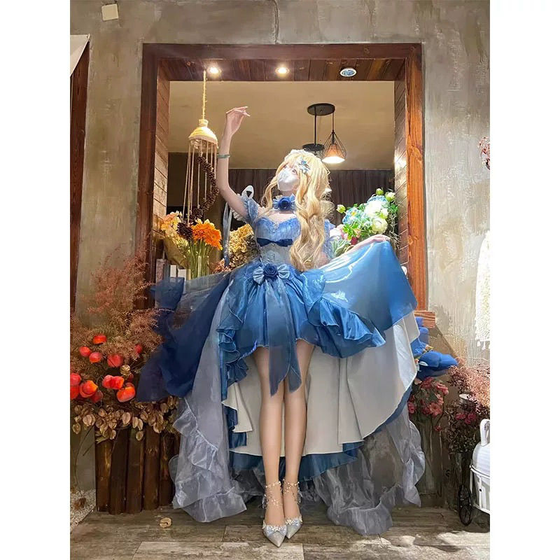 【2枚購入で 3oo円OFF！】ブルーフロントショートバックロングウェディングドレスロリータドレスロリータヘビーインダストリーテールパフプリンセススカート