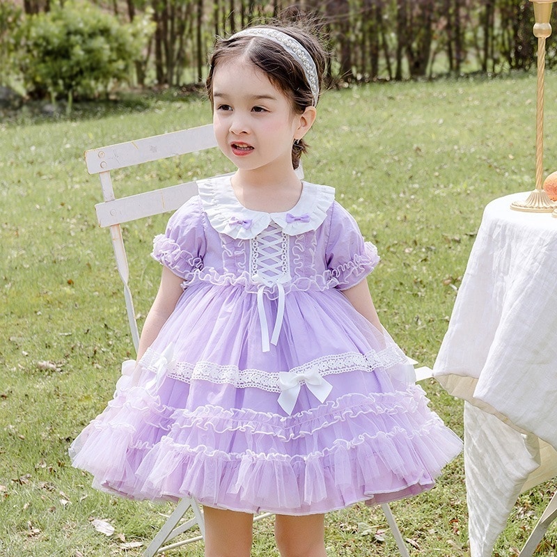 サマードレス 半袖スカート 女の子 メッシュ レース ふわふわ プリンセスドレス 子供用 ロリータ ロリータ スカート