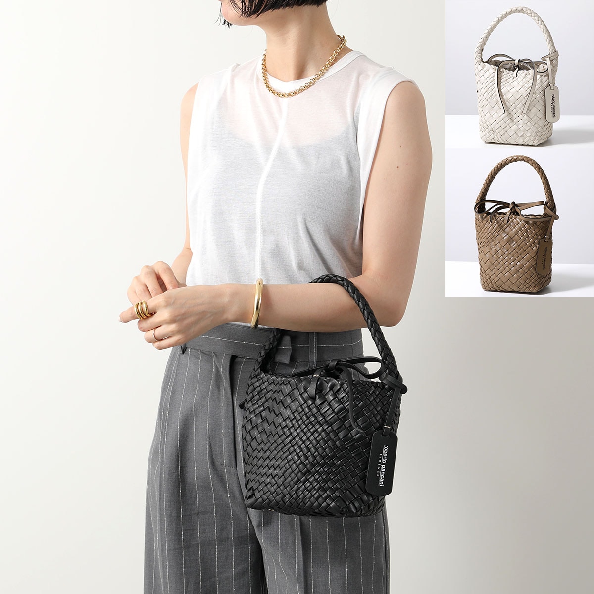 ROBERTO PANCANI ロベルトパンカーニ バケットバッグ 5020 レディース ハンドバッグ レザー イントレチャート メッシュ編み 鞄 カラー3色