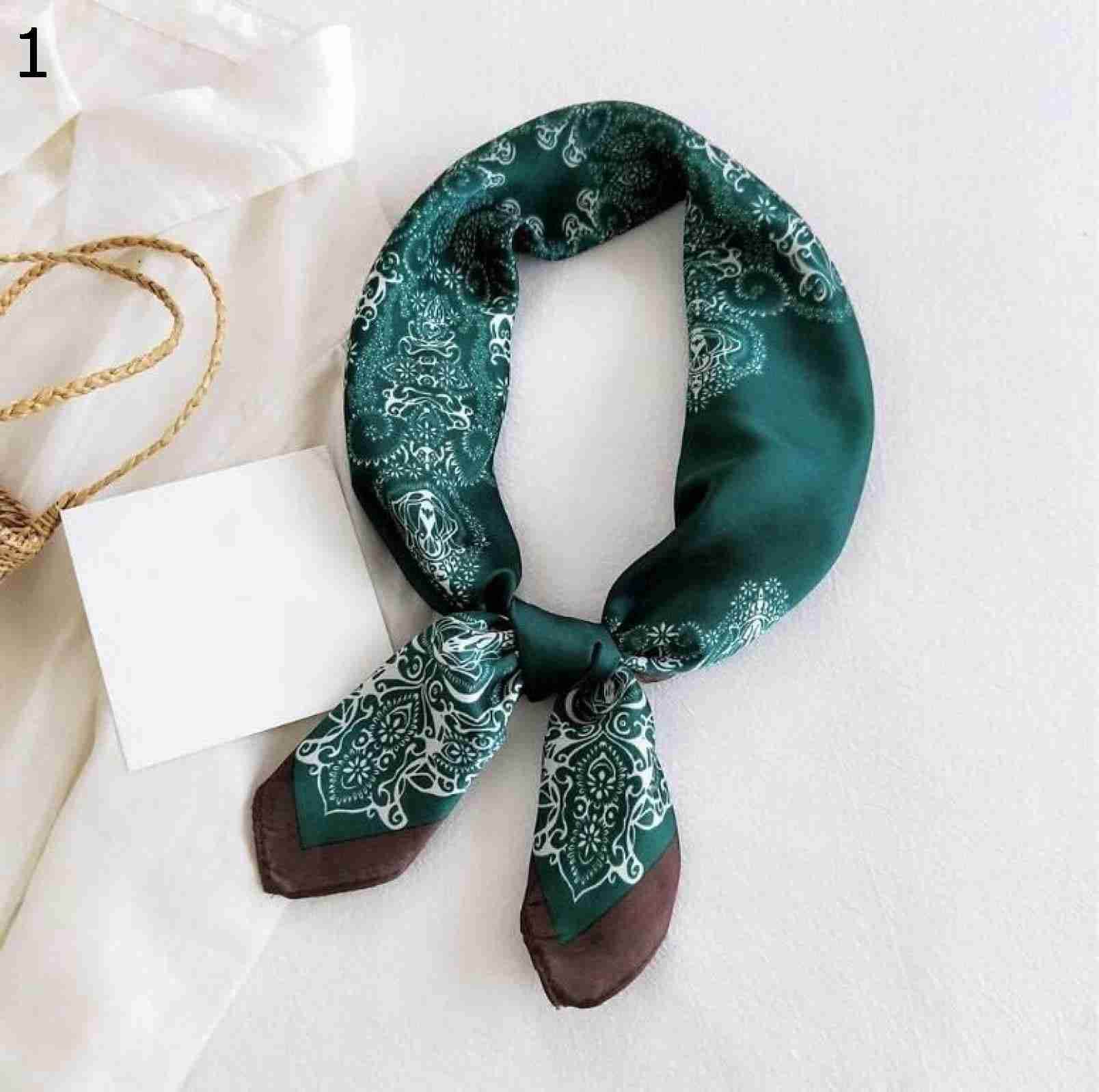 【20%OFFクーポン～】女性スカーフ70×70cmラップワークネックスカーフ女性ネッカチーフファッションパターンショール スカーフ (Color : Green Size : 70x70cm)