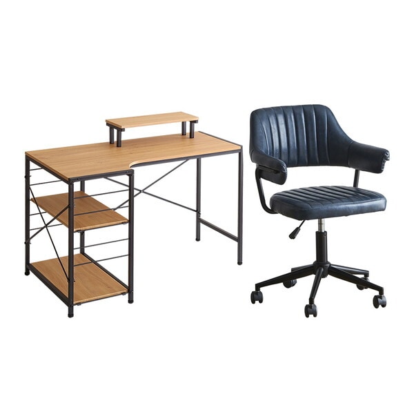 ホームテイスト ヴィンテージ風 ガス圧昇降 デスクチェアセット GABBY×Lubbock SH-22-GVSET-SH-NV SH/ネイビー メーカー直送