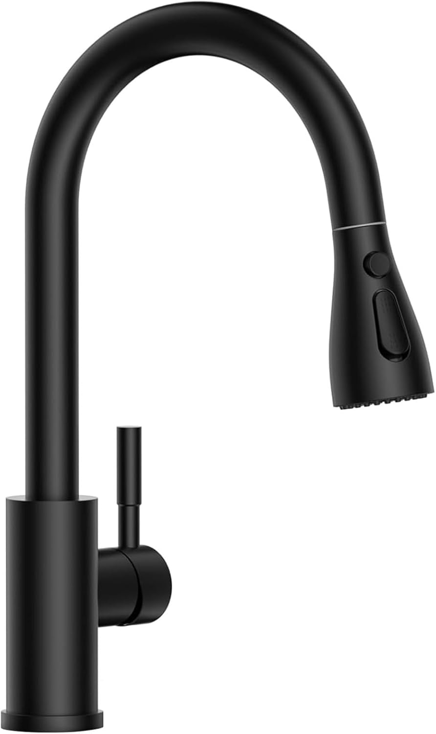 APPASO ブラック 引き出し式キッチンミキサー 360回転式シングルレバー SUS304 ステンレス製 ハイアーク グースネック シンクミキサー 給湯管・給水管付き