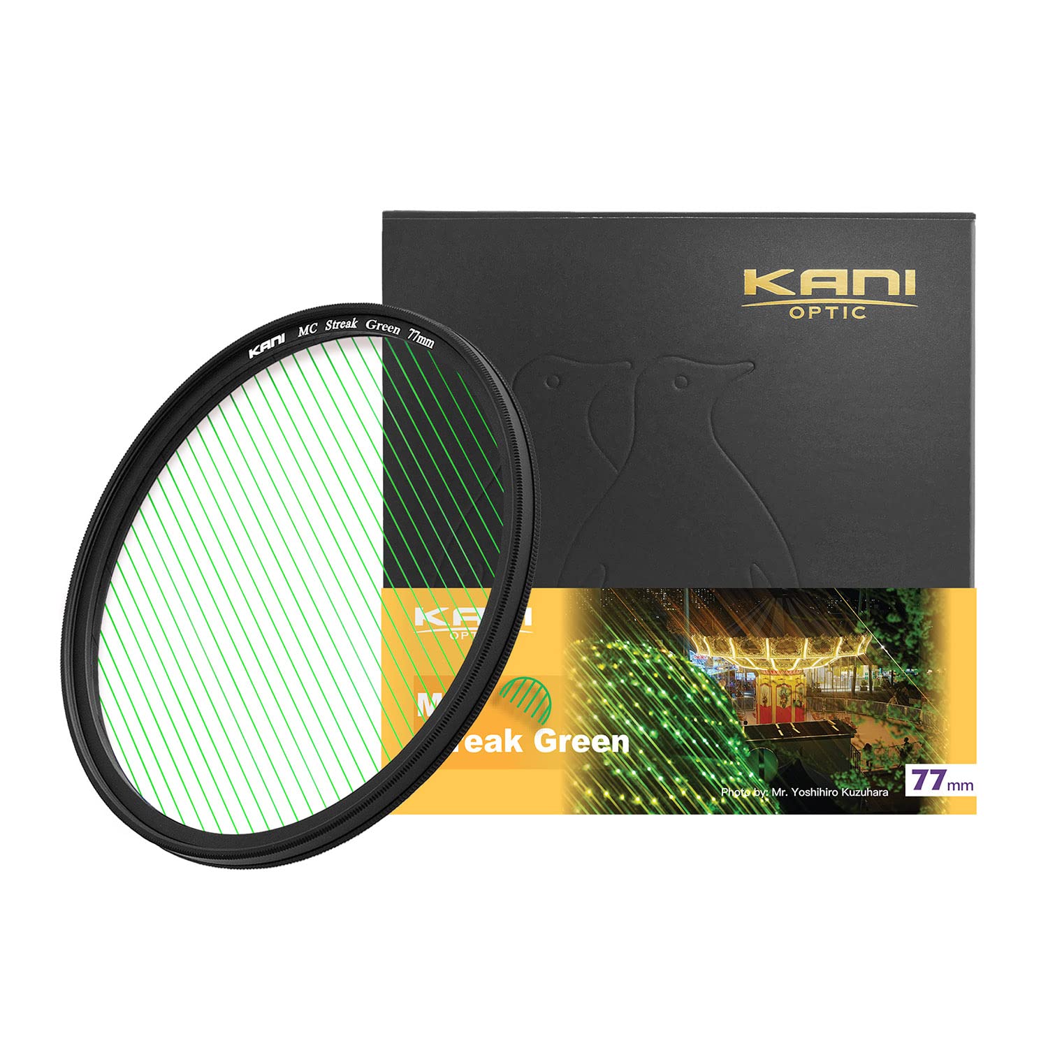 KANI 77mm ストリークグリーン 特殊効果 ストリークフィルター 光条色：グリーン アナモルフィック 夜景 イルミネーション ポートレート Streak Green K17212