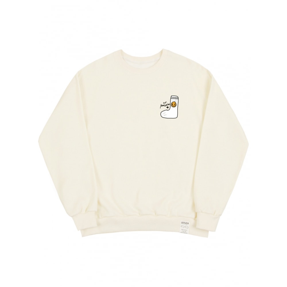 GRAVER ソックス ドローイングスマイル ロゴ マンツーマンクリーム