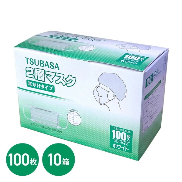2PLYマスク 2層式 耳掛けタイプ フリーサイズ 100枚入×10箱 ホワイト ホワイト