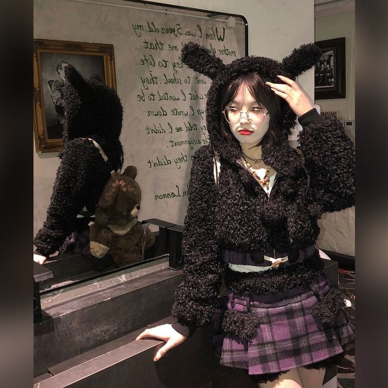 冬の新作気品 セット服 レディース ラビット耳ショートジャケット+パッチワークデザイン感ハーフスカートセット2点セットファッション セットアップ