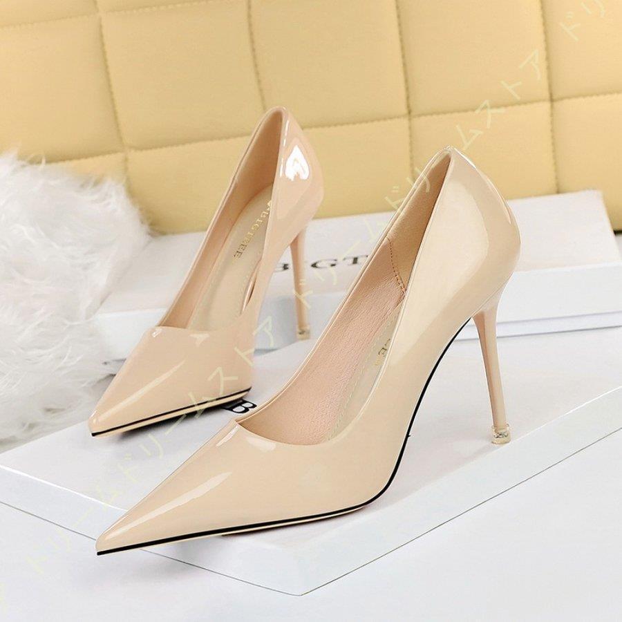 おすすめランキング9.5cmヒール パンプス 痛くない エナメル ハイヒール ピンヒール ポインテッドトゥ 春 夏 サイズ 美脚パンプス ブラック 黒 ベージュ 痛くないパンプス