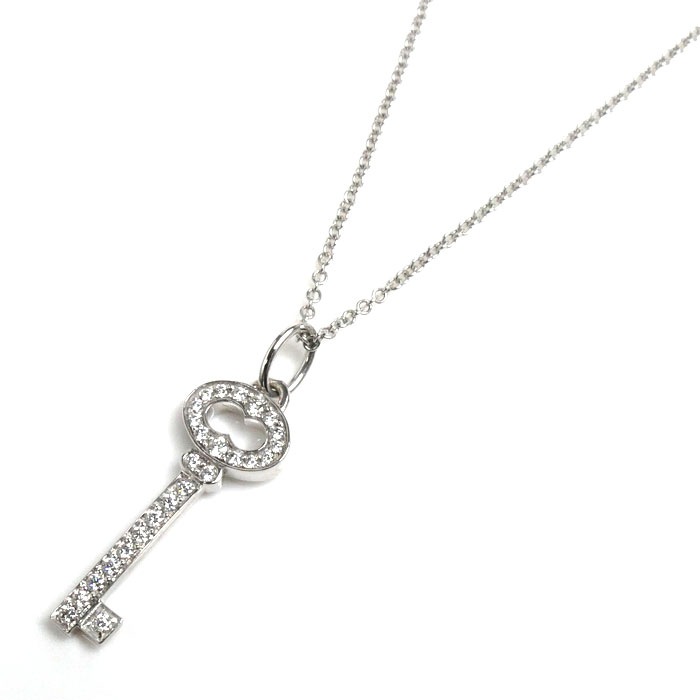 TIFFANY&Co. ティファニー K18WG ホワイトゴールド ヴィンテージオーバルキー ネックレス ダイヤモンド 2.7g 40cm レディース 中古 美品