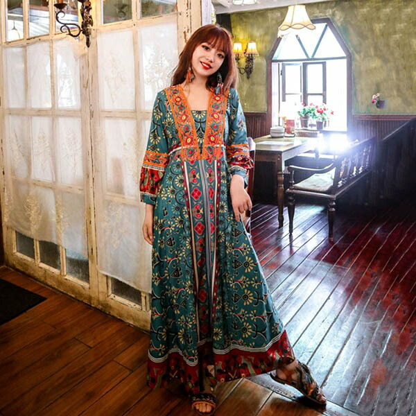 リゾートワンピース マキシ丈 着痩せ ロング 夏ワンピ 体型カバー ハワイ リゾートワンピース 沖縄 アロハ ワンピース ワンピース 大人かわいい シンプル ロングワンピース レディース ファッション