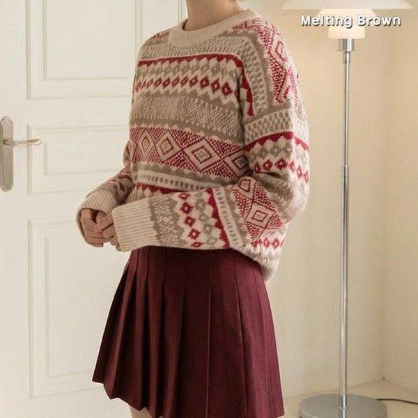 女性用セーター ノルディック 長袖ニット MJ26