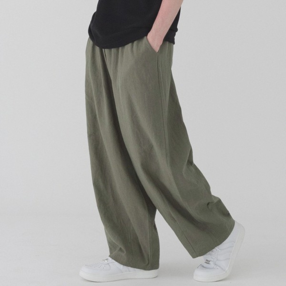 (Pianer) 快適なリネンバルーンパンツ (カーキ)