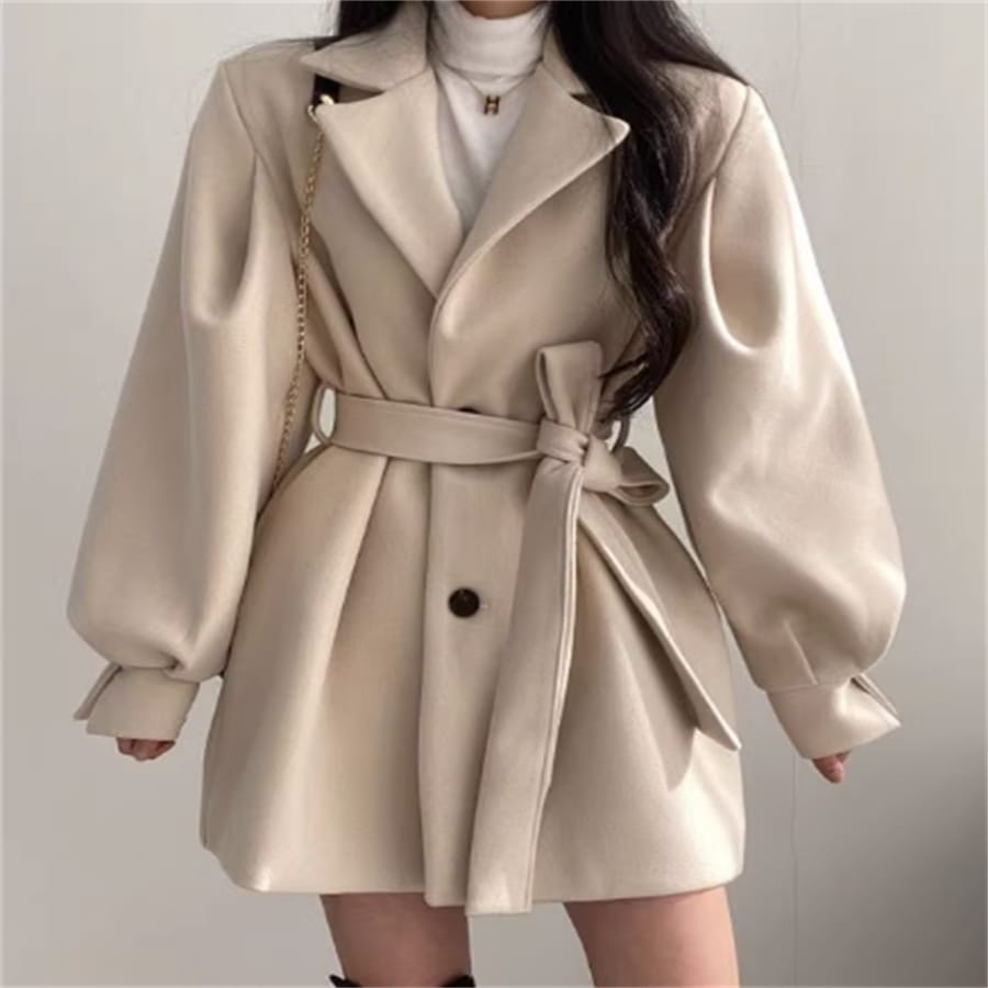 アウター 2色 色 ショートコート 羽織り チェスターコート トレンチコート ショート 袖あり 長袖 Vネック フレア Aライン ポケット ウエストリボン 厚手生地 かわいい 大人可愛い