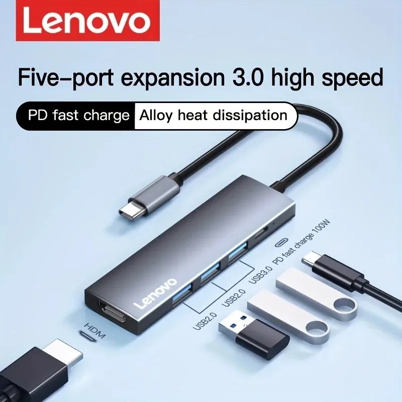 納期21日Lenovo-5 in 1 USB Cハブ,4k hdmi,100w,電源,3 USB-Aデータポート,macbook proおよびair用のマルチポートアダプター