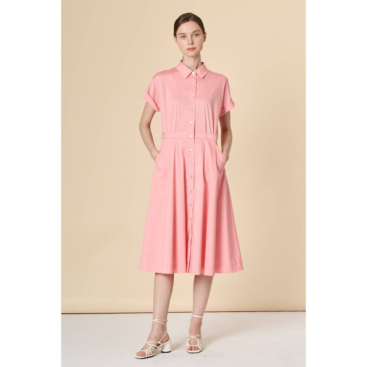 [韓国きれいめコーデ ] ロールアップスリーブ ワンピース