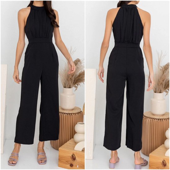 【取寄：納期2週間】結婚式ドレス ジャンプスーツ パンツドレス ハイウエスト ワイドレッグパンツ 無地